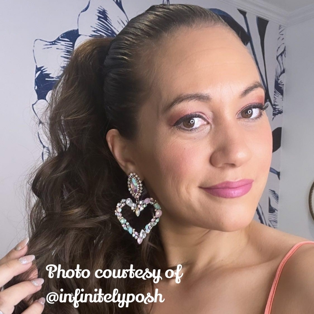 Rhinestone Heart Statement Earrings - Multi-color - Picture 6 of 13